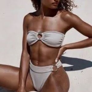 Monday swimwear Costa Rica Oat crinkle top (M) and two bottoms (L)